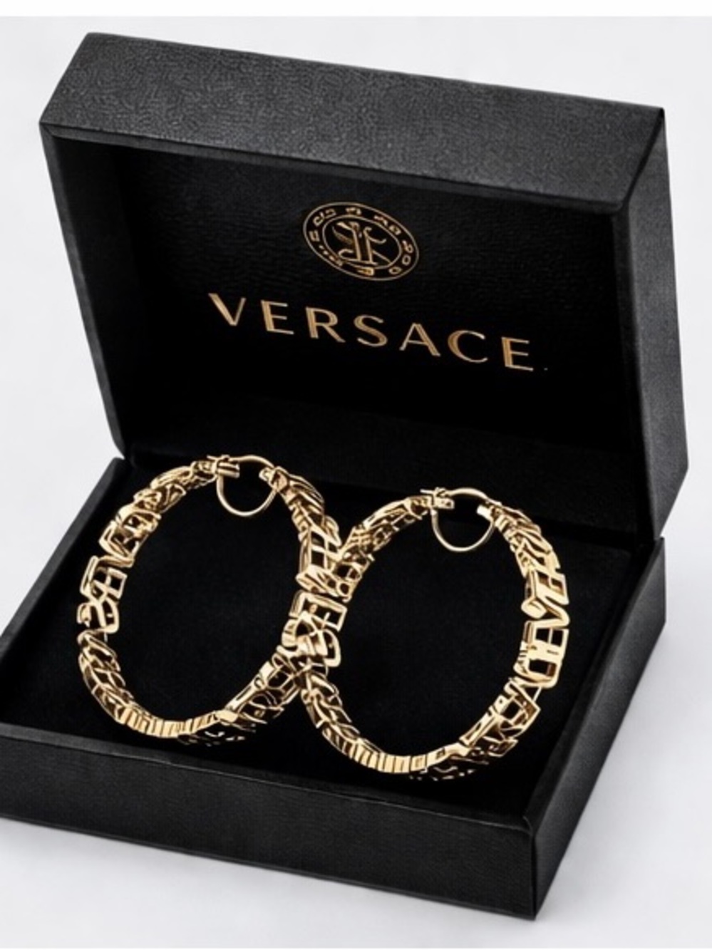 Gold Cutout Logo Lettering Hoop Earrings - Picture 3 of 8